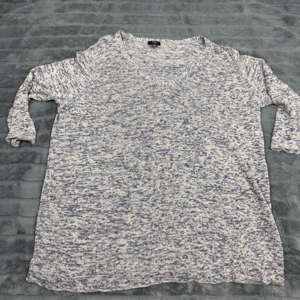 Talbots Woman Blue White Space Dye Marled V-Neck 3/4 Sleeve Sweater 2X
